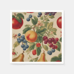 Pfirsiche, Kirschen, Blaubeeren, Birnen, Äpfel Serviette