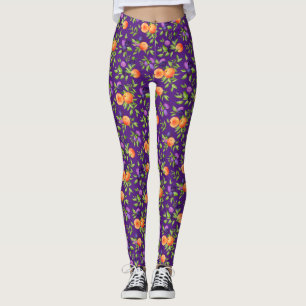 Pfirsiche Pflaumen Lila Niedliches Fruchtmuster Leggings