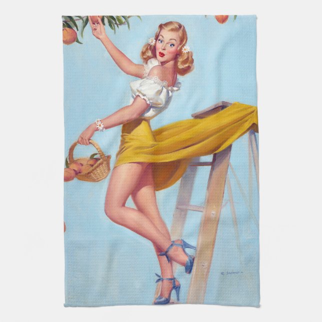 Pfirsiche Pin Up Geschirrtuch (Vertikal)