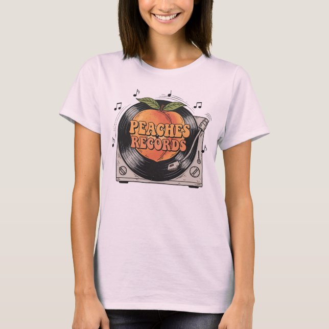 Pfirsiche Platten Retro Vinyl Music Illustration T-Shirt (Vorderseite)