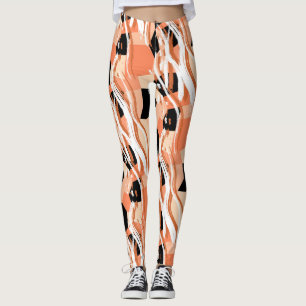 Pfirsiche Schwarz-weißes Abstraktes Muster. Leggings