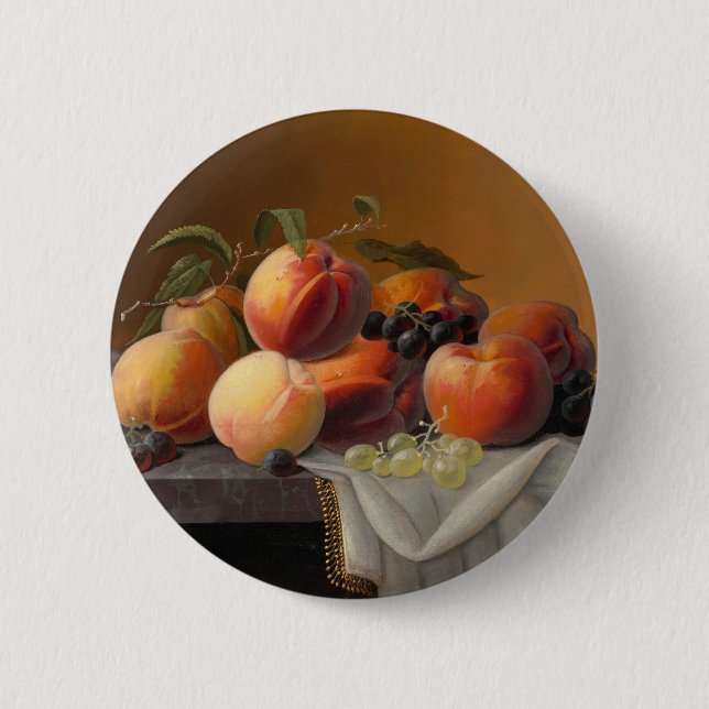 Pfirsiche, Trauben und Äpfel von Severin Roesen Button (Vorderseite)