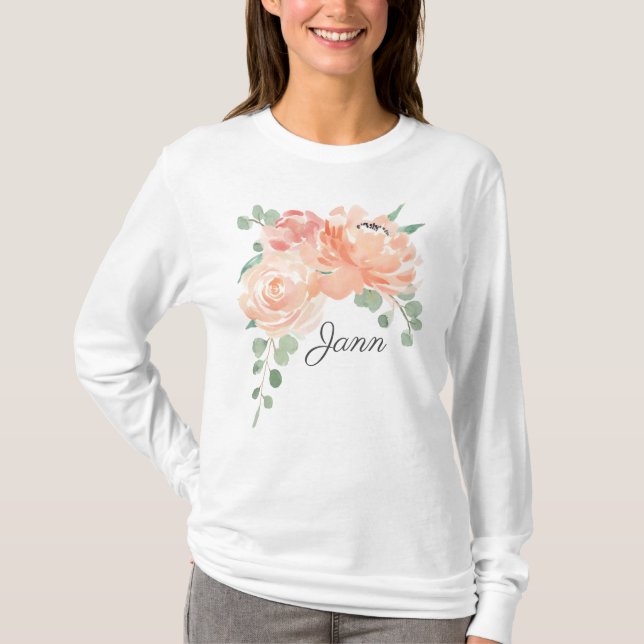 Pfirsiche und Cream Bouquet mit beliebigen Namen T-Shirt (Vorderseite)