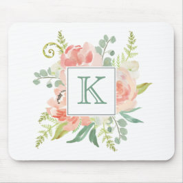 Pfirsiche und cremefarbene Flora mit Monogramm Mousepad