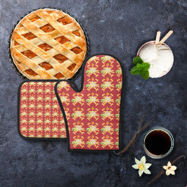 Pfirsiche und Eiscreme rot Ofenhandschuh & Topflappen-Set