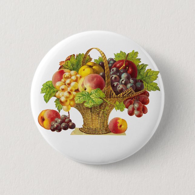 Pfirsiche und Obstkorb - Vintage-Kunst Button (Vorderseite)