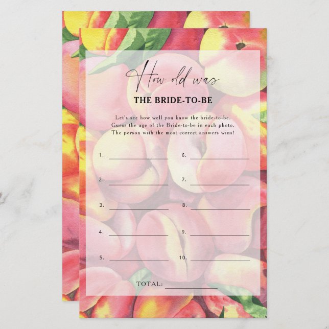 Pfirsiche - Wie alt war die Braut, um ein Spiel zu (Vorne/Hinten)