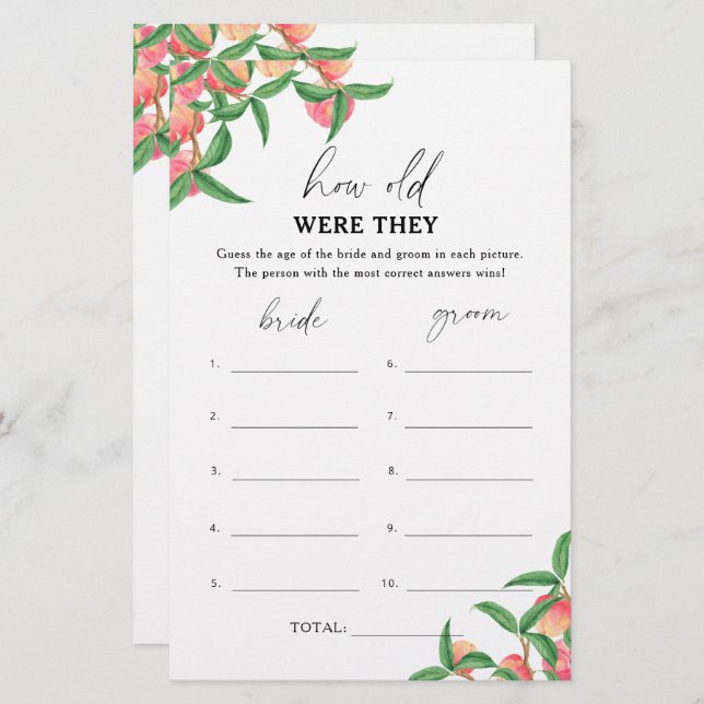 Pfirsiche - Wie alt waren sie in einem Brautspiel (Vorne/Hinten)