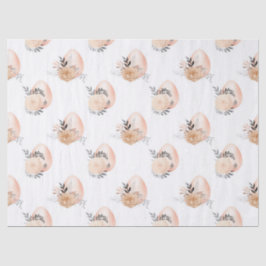 Pfirsicheier und Blume auf der weißen Decoupage Seidenpapier