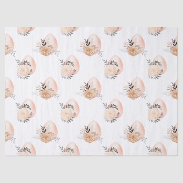 Pfirsicheier und Blume auf der weißen Decoupage Seidenpapier (Vorderseite)