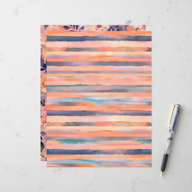 Pfirsichfarben, Pastellstreifen, Scrapbook (Vorderseite/Rückseite Beispiel)