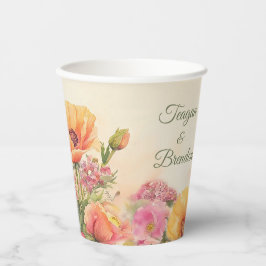 Pfirsichfarben und rosa Wasserfarbenhochzeit Pappbecher