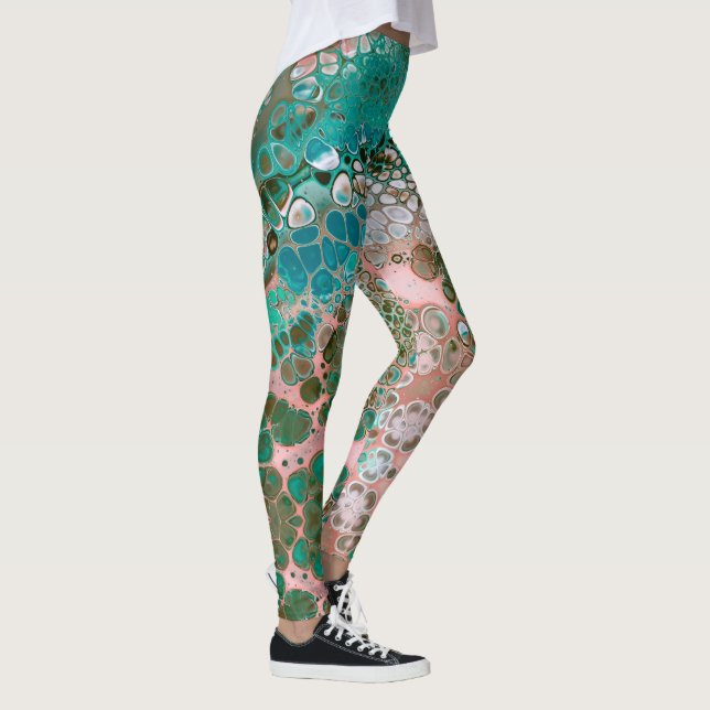 Pfirsichfarben und türkisfarbene Acrylsäure Abstra Leggings (Rechts)