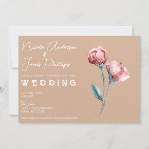 Pfirsichfarbene Beige-Aquarell-Blumenhochzeit Einladung