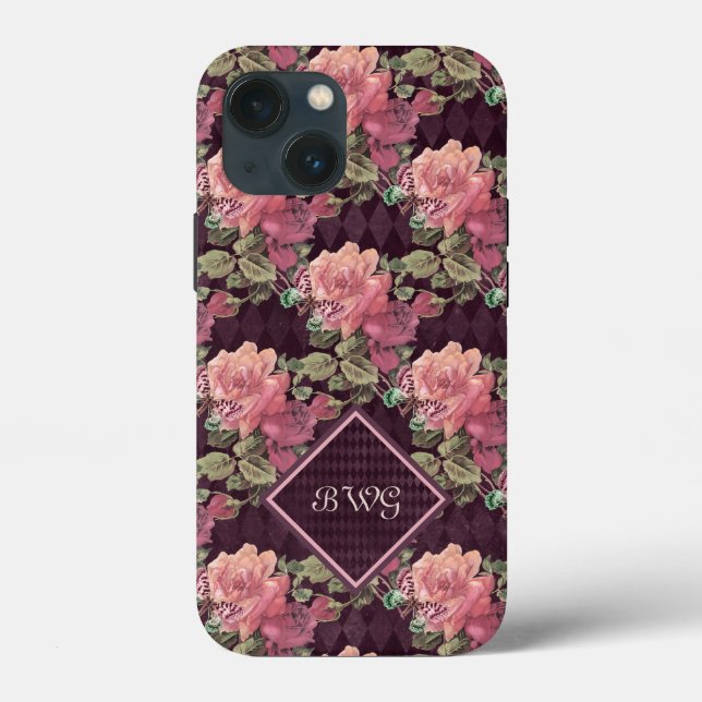 Pfirsichfarbene Blume für das Monogramm Lila Diama Case-Mate iPhone Hülle (Rückseite)