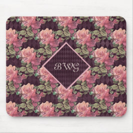Pfirsichfarbene Blume für das Monogramm Lila Diama Mousepad