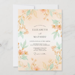 Pfirsichfarbene Botanische Hochzeit Einladung
