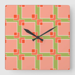 Pfirsichfarbene Farben in Olive Quadratische Wanduhr