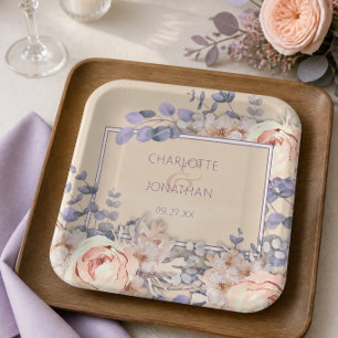 Pfirsichfarbene Florale Hochzeit Pappteller