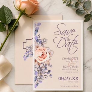 Pfirsichfarbene Florale Hochzeits-Ankündigungskart Save The Date