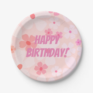 Pfirsichfarbene Glückliche Geburtstag Rosa Pfirsic Pappteller