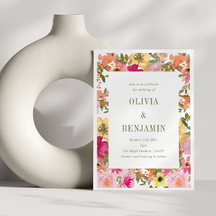 Pfirsichfarbene Hochzeit der Flora in Gelb Einladung