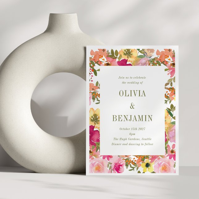 Pfirsichfarbene Hochzeit der Flora in Gelb Einladung (Von Creator hochgeladen)