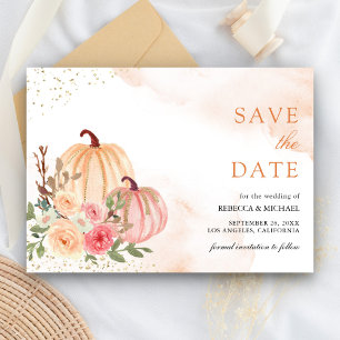 Pfirsichfarbene Kürbis-Blumenhochzeit Save The Date