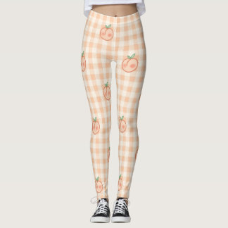 Pfirsichfarbene Mikro-Gingham-Athleisure-Leggings Leggings