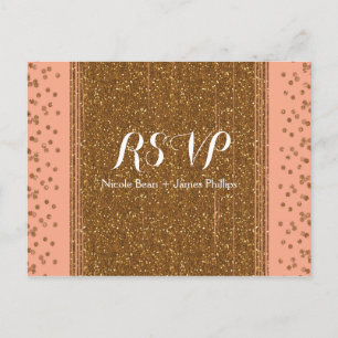 Pfirsichfarbene Pink & Faux Glitter Hochzeit RSVP  Einladungspostkarte