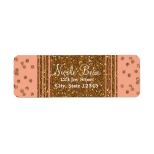 Pfirsichfarbene Pink & Gold Konfetti Glamour Adres