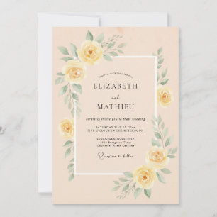 Pfirsichfarbene Polierte Florale Hochzeit Einladung