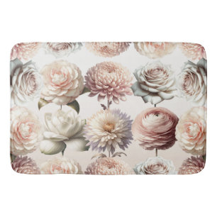 Pfirsichfarbene Rosa Cremig Weiße Blumen Florale H Badematte