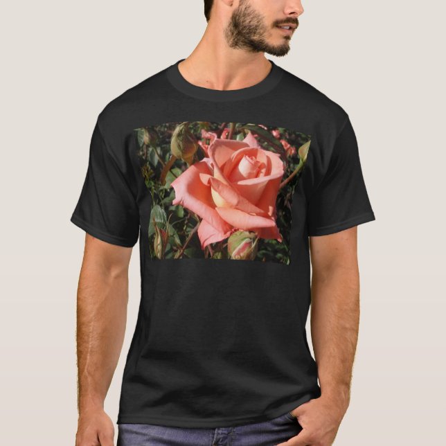 Pfirsichfarbene rosa Rose T-Shirt (Vorderseite)