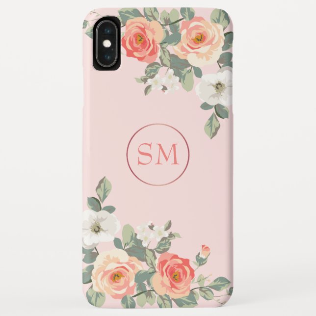 Pfirsichfarbene Rose Blush Pink Floral Monogramm Case-Mate iPhone Hülle (Rückseite)