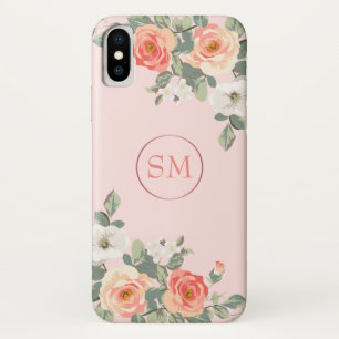 Pfirsichfarbene Rose Blush Pink Floral Monogramm Case-Mate iPhone Hülle
