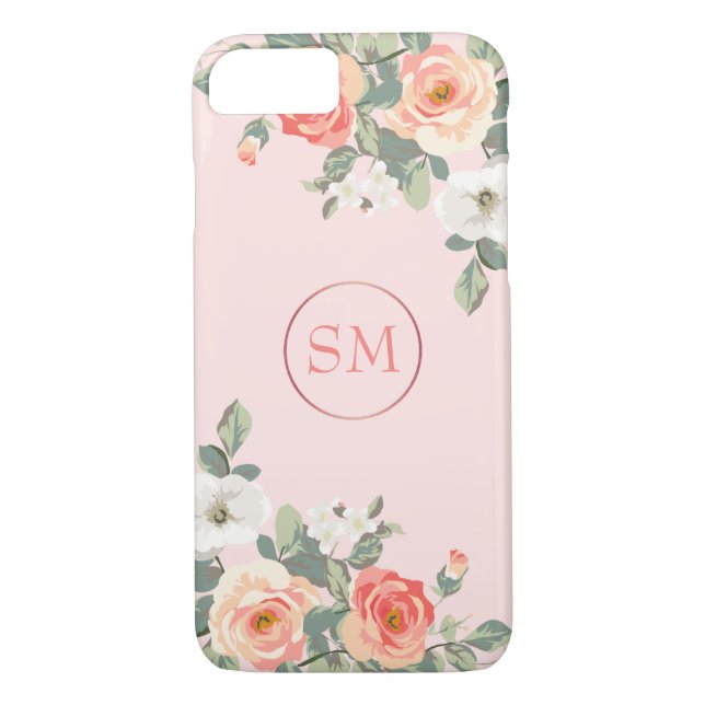Pfirsichfarbene Rose Blush Pink Floral Monogramm Case-Mate iPhone Hülle (Rückseite)