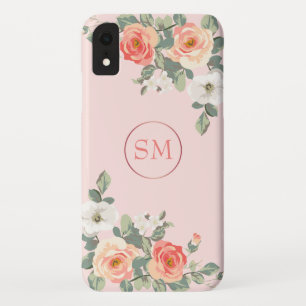Pfirsichfarbene Rose Blush Pink Floral Monogramm Case-Mate iPhone Hülle
