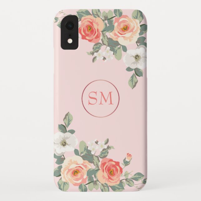 Pfirsichfarbene Rose Blush Pink Floral Monogramm Case-Mate iPhone Hülle (Rückseite)