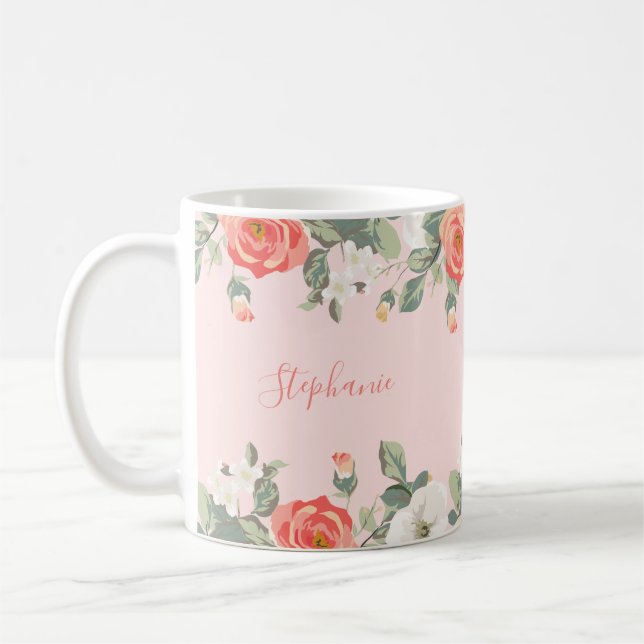 Pfirsichfarbene Rose Rosa Rosa Personalisiert Kaffeetasse (Links)