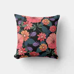 Pfirsichfarbene und Lila Blütenblattkissen Kissen