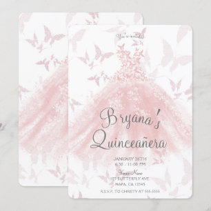 Pfirsichfarbener Schmetterling-Tanzkleid Quinceañe Einladung