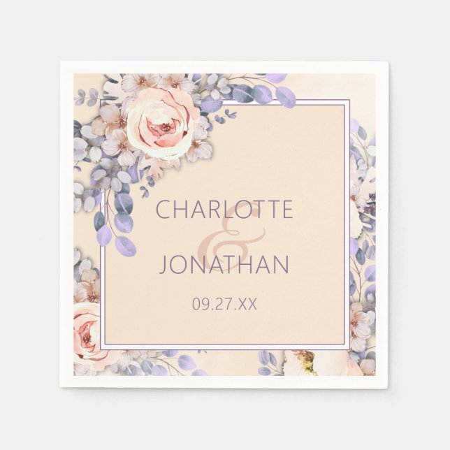 Pfirsichfarbenes Blumenzildpapier Napkins Serviette (Vorderseite)