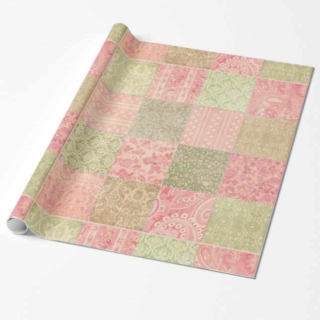 Pfirsichfarbenes Patchwork Geschenkpapier (Ungerollt)