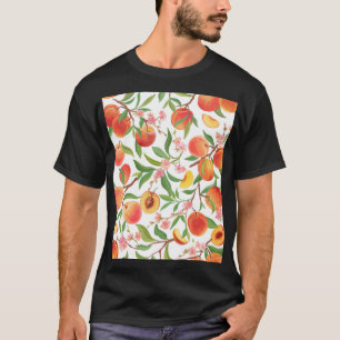 Pfirsichfarbenes tropisches Fruchtmuster Vintag. T-Shirt