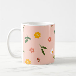 Pfirsichhintergrund mit mehrfarbigen Blumen Kaffeetasse