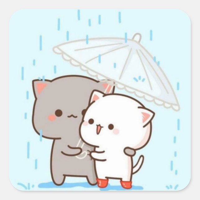 Pfirsichkatze Quadratischer Aufkleber (Vorderseite)