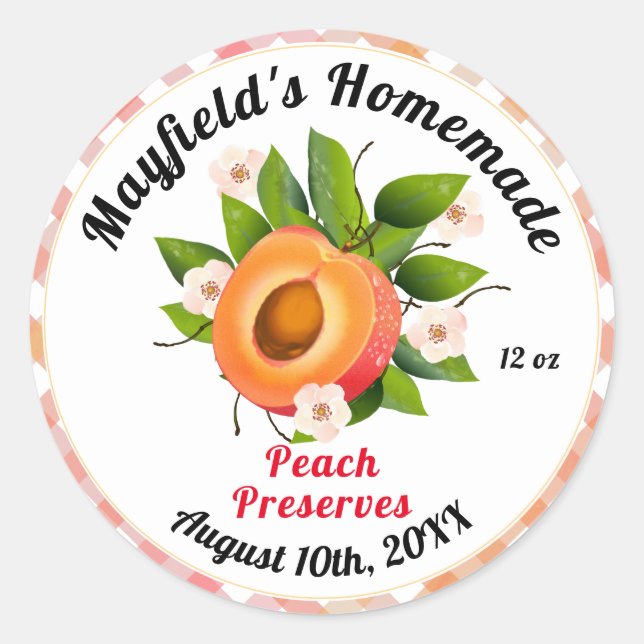Pfirsichkonserven | Jam Jar Label Runder Aufkleber (Vorderseite)