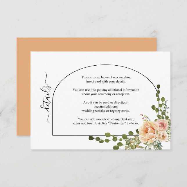 Pfirsichkorallenhochzeit und blumengeschichtliche  begleitkarte (Vorne/Hinten)