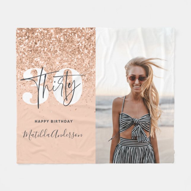 Pfirsichmädchen moderner Glitzer chic 30 Geburtsta Fleecedecke (Vorderseite (Horizontal))